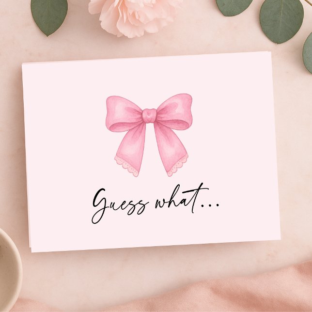 Tarjeta de Revelación de Vacaciones Sorpresa con L (Cute Bow Surprise Holiday Vacation Reveal Card (Front))