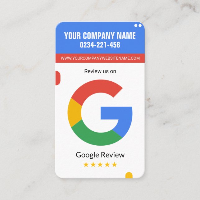Tarjeta de revisión de Google para cualquier empre (Anverso)