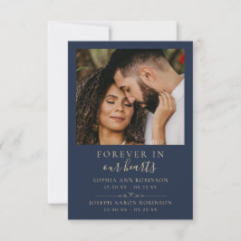 Tarjeta de rezo azul de oro conmemorativa doble