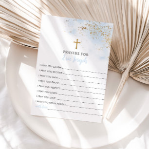 Tarjeta de rezo Blue Gold Baptism para bebés con t