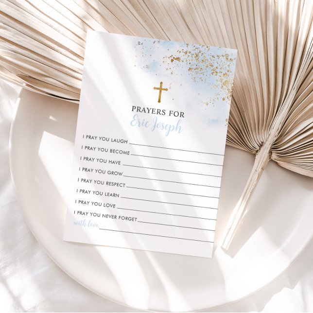 Tarjeta de rezo Blue Gold Baptism para bebés con t (Matching Prayer Sign Available along with other matching items. )