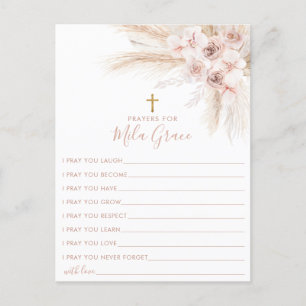 Tarjeta de rezo Boho Pampas Chica Rosa Baptism Flo