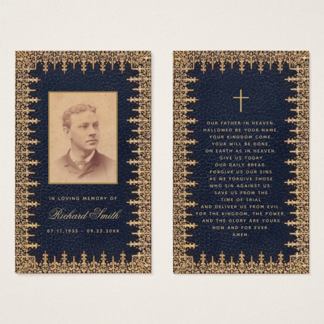 Tarjeta de rezo conmemorativa de oro azul funerari (Anverso y reverso)
