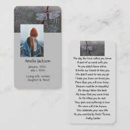 Tarjeta de rezo conmemorativa Dragonfly Dewdrop