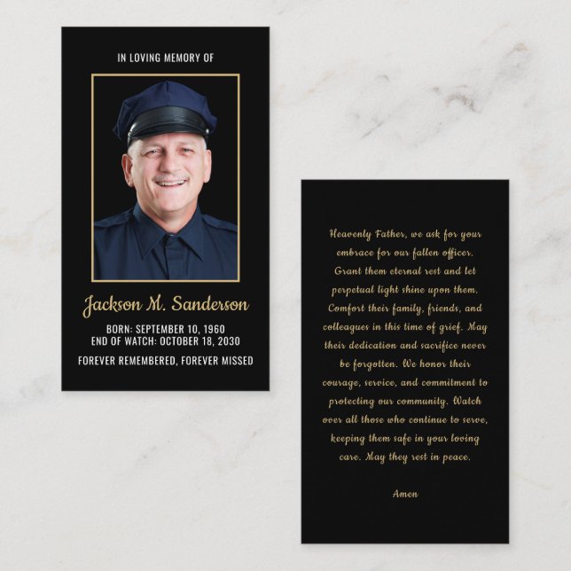 Tarjeta de rezo de fotos conmemorativa de oficial  (Anverso / Reverso)