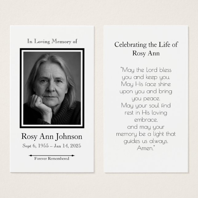 Tarjeta de rezo de fotos del funeral conmemorativo (Anverso y reverso)