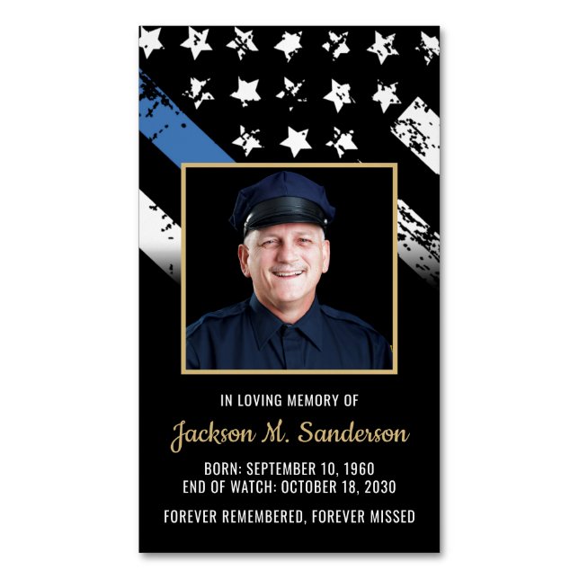 Tarjeta de rezo de fotos del funeral de policía (Frente vertical)