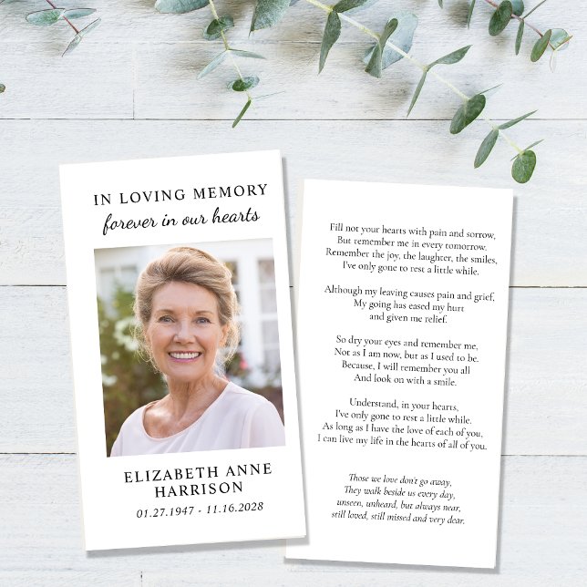 Tarjeta de rezo de fotos del funeral simple conmem (Our elegant prayer card offers a lasting tribute to honor and remember a cherished loved one)