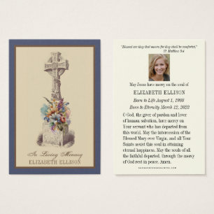 Tarjeta de rezo de funerales florales de la Cruz C