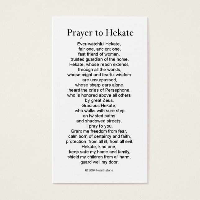 Tarjeta de rezo de Hekate (Frente)