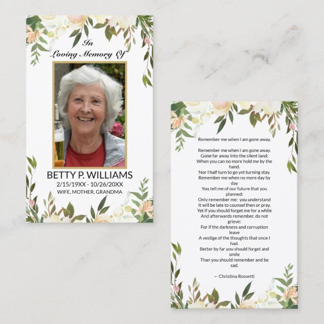 Tarjeta de rezo de marco dorado floral blanco anti (Anverso / Reverso)