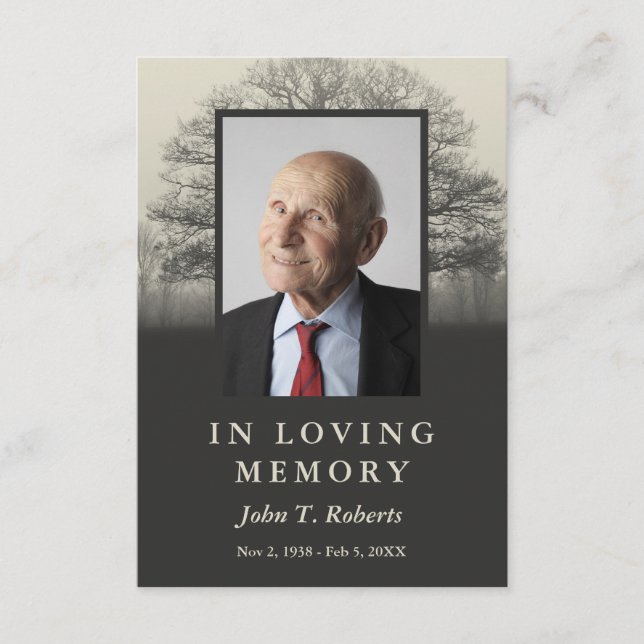 Tarjeta de rezo fotográfico de silueta de árbol (Anverso)