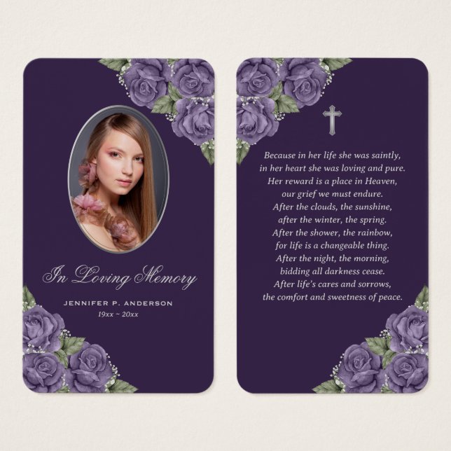 Tarjeta de rezo funeraria cruzada cruzada de plata (Anverso y reverso)