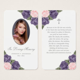 Tarjeta de rezo funeraria cruzada rosada con Rosas