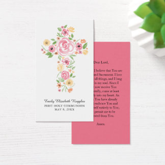 Tarjeta de rezo transversal floral color agua rosa