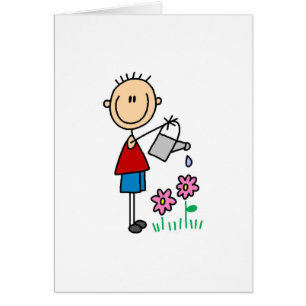 Tarjeta de riego de las flores del muchacho
