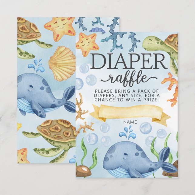 Tarjeta de rifa de pañales bajo el mar del océano (Anverso / Reverso)