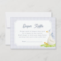 Tarjeta de rifa de pañales de ganso de gingham azu