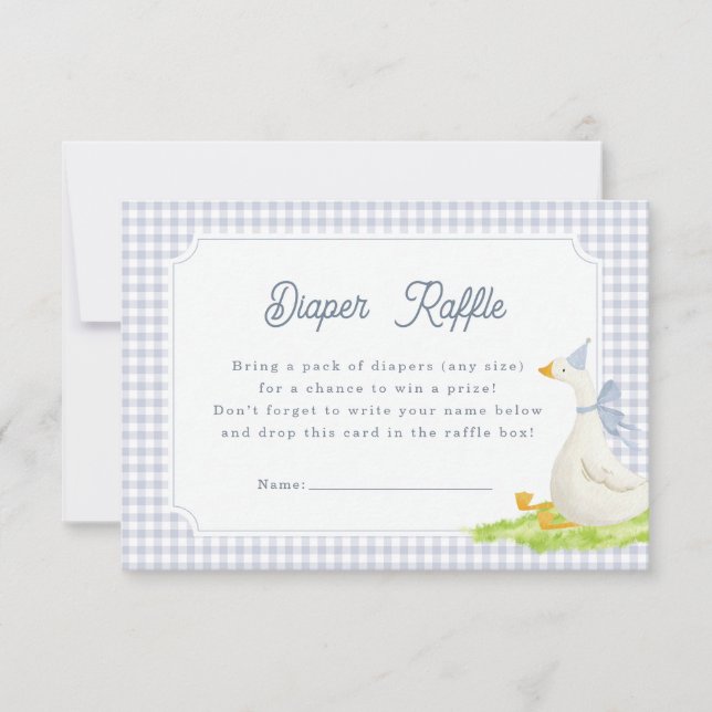 Tarjeta de rifa de pañales de ganso de gingham azu (Anverso)