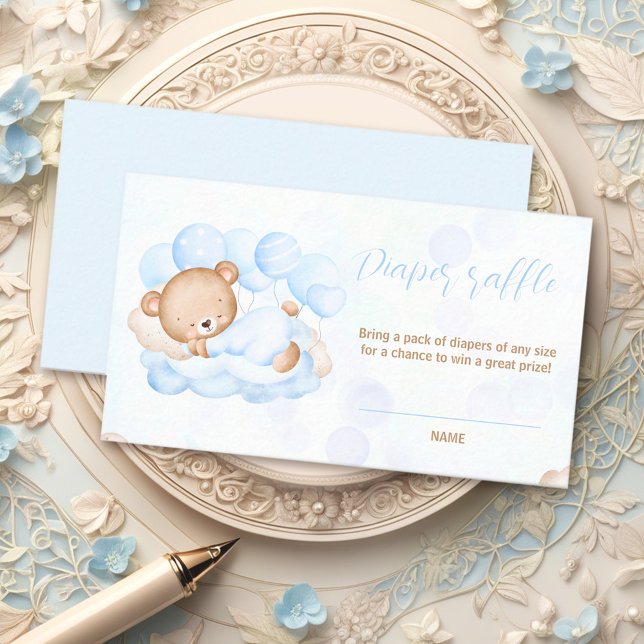 Tarjeta de rifa de pañales para Baby Shower Bearly (Bearly Wait Baby Boy Shower Diaper Raffle Card)