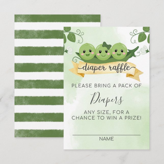 Tarjeta de rifa de pañales Tres guisantes en una v (Anverso / Reverso)