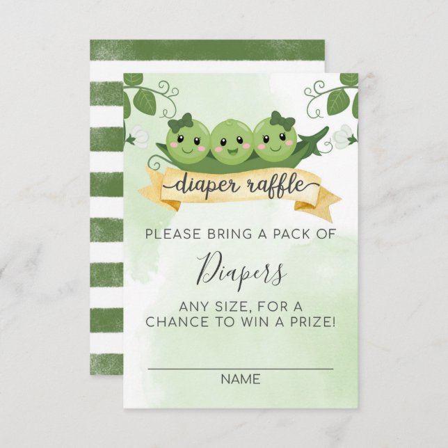 Tarjeta de rifa de pañales Tres guisantes en una v (Anverso / Reverso)