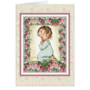 Tarjeta de rogación de los rosas de la niña w/pink