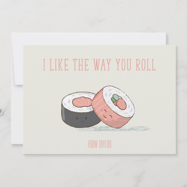 Tarjeta de Rollo de San Valentín Sushi en aula (Anverso)