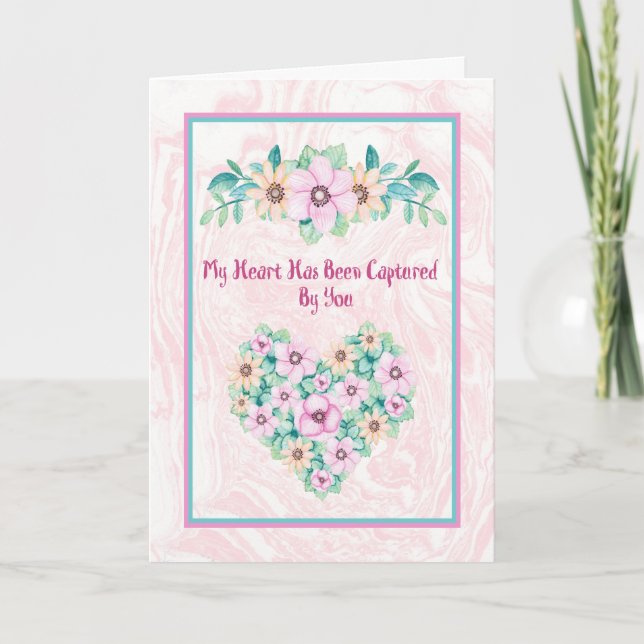 Tarjeta de romance con corazón floral (Anverso)