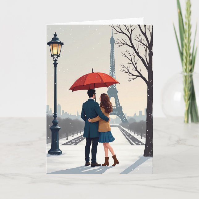 Tarjeta de Romance de Invierno de la Torre Eiffel (Anverso)