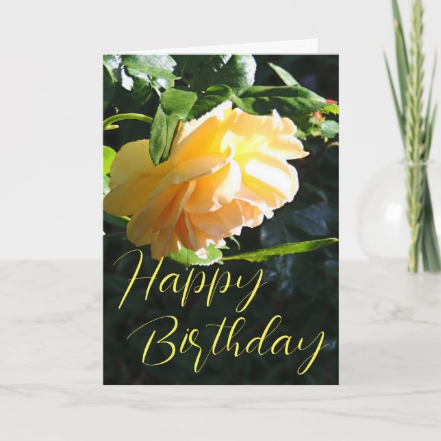 Tarjeta de rosa amarilla de cumpleaños feliz (Anverso)