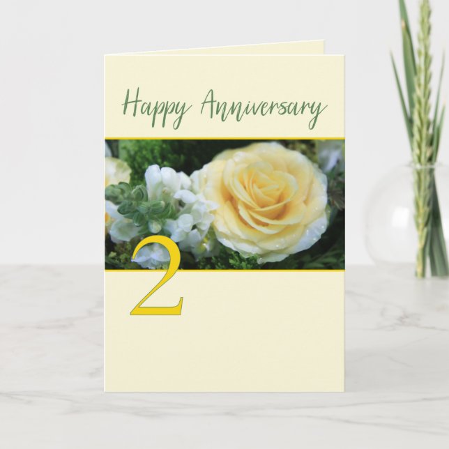 Tarjeta de rosa amarilla para el 2° aniversario de (Anverso)