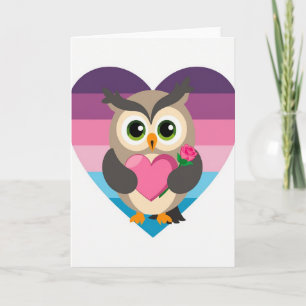Tarjeta de Rosa Corazón de Búho Adorable