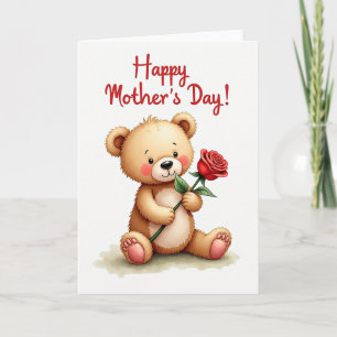 Tarjeta de Rosa del Día de la Madre Osito Dulce