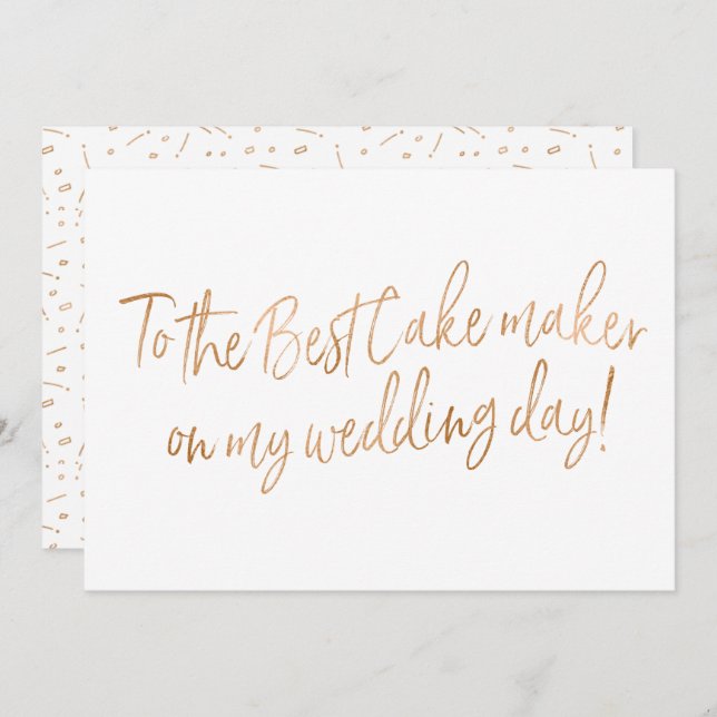 Tarjeta de Rosa Dorada para Pastelero de Boda (Anverso / Reverso)