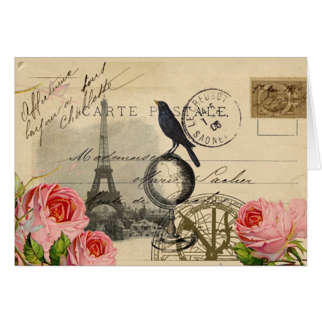 Tarjeta de Rosa francesa de postales de Paris Crow (Anverso (Horizontal))