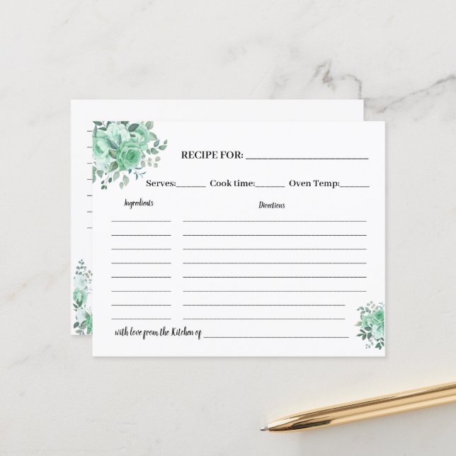 Tarjeta de Rosa Verde Ducha de Novias (Anverso/Reverso In Situ)