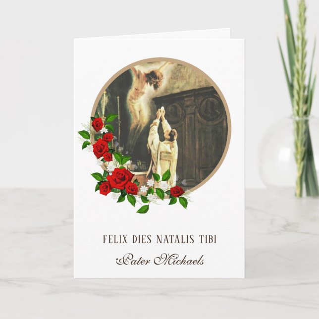 Tarjeta de Rosas crucifijos católicos de cumpleaño (Anverso)