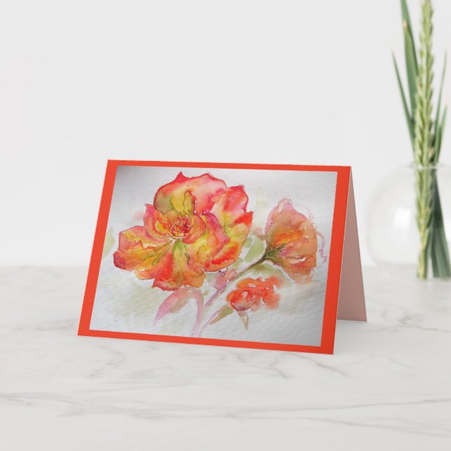 Tarjeta de rosas de acuarela de rosa naranja flore (Anverso)