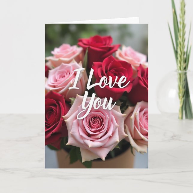Tarjeta de Rosas Rojas Rosadas Te Amo (Anverso)
