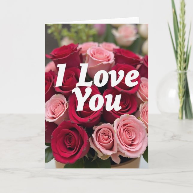 Tarjeta de rosas rosadas rojas Te Amo (Anverso)