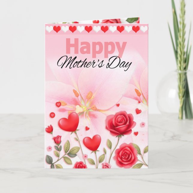Tarjeta de Rosas y corazones del Día de la Madre F (Anverso)