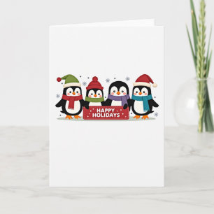 Tarjeta de Rótulo Happy Holidays para cuatro pingü