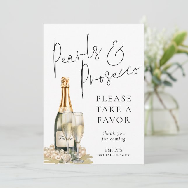 Tarjeta de Rótulo Pearl and Prosecco Favor Bridal  (Anverso de pie)