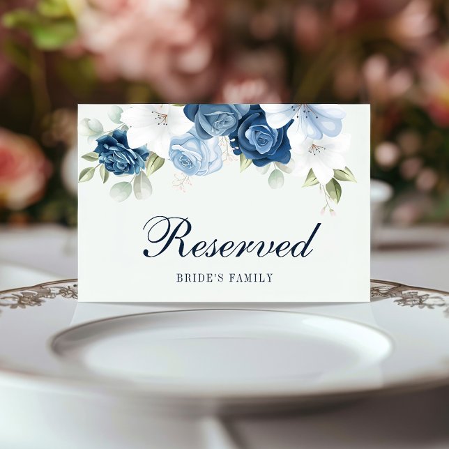 Tarjeta de Rótulo reservada de eucalipto azul turq (Dusty Blue Brides Family Wedding Reception Reserved Card)