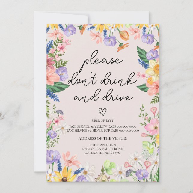 Tarjeta de Rótulo Wildflower Spring: No bebas y co (Anverso)