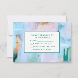 Tarjeta de RSVP abstracta azul boho colorida
