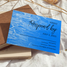 Tarjeta de RSVP Azul Azure de Playa Minimalista