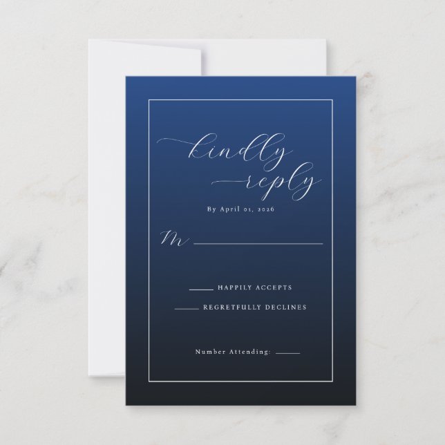 Tarjeta de RSVP azul marino formal (Anverso)