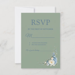 Tarjeta de RSVP azul polvoriento europeo